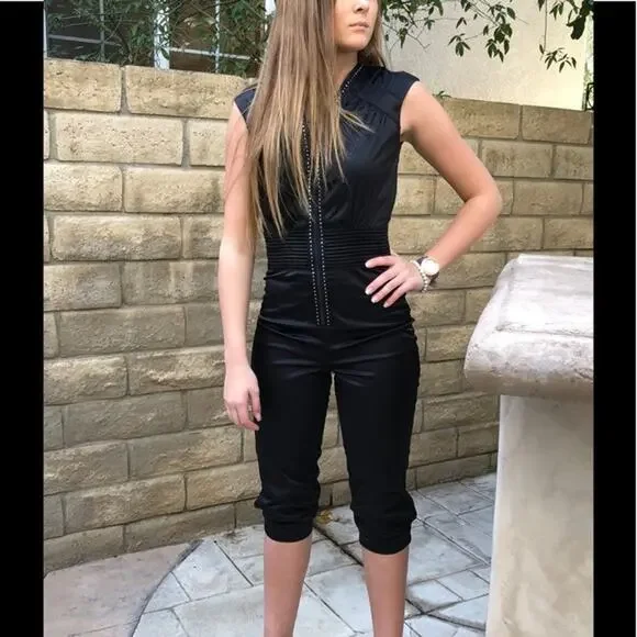 M by Madonna x H&M vintage y2k black satin rhinestone jumpsuit size s/m - Picture 7 of 7